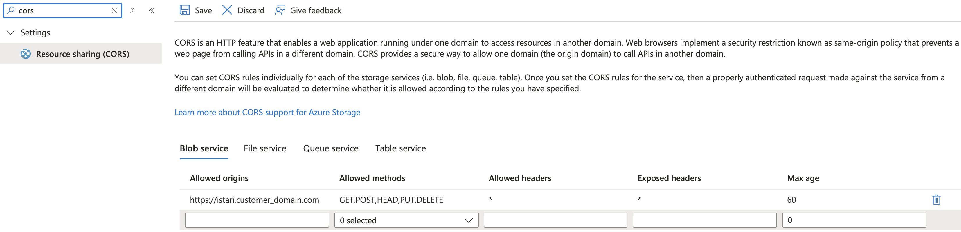 Azure Storage - CORS Policy